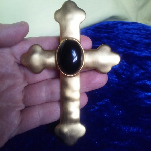 Vintage Jewelry - Signed JJ1988 4" Gold Cross Pin